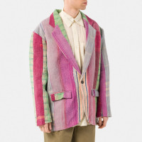 Karu Research Vintage Kantha Blazer Patchwork Quilt Purple/Mint/White