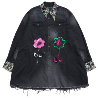 KIDILL Hippie Denim Shirt - Distressed Denim - Embroidery BLACK